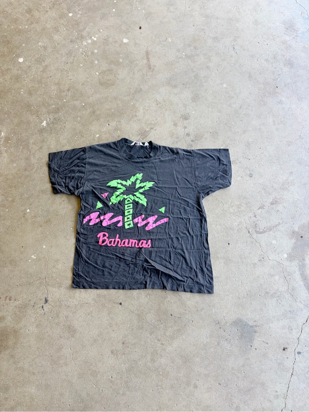 Kids Black "Bahamas" Graphic Tee with Neon Palm